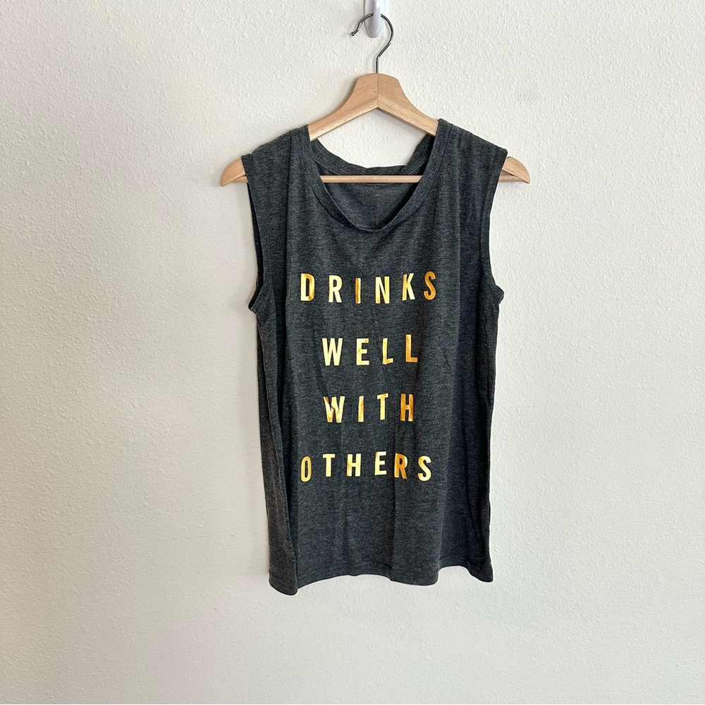 Charcoal Graphic Muscle Tank - Gold Lettering